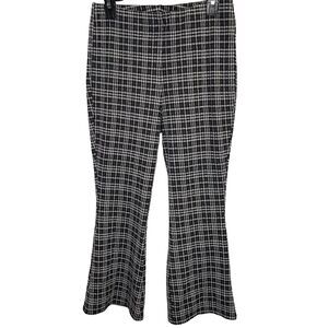 STITCH & PINE Pants Plaid Flared Cropped Stretch High Waist Womens M Black White